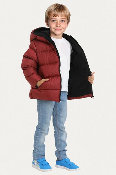 Riverstorm Boy - Waterproof Burgundy Puffer Jacket with Fleece Hood and Pocket