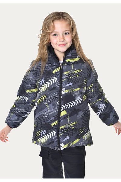 Riverstorm Girl's Yellow Black Digital Pattern Fleece Water and Windproof Hooded Inflatable Winter Coat