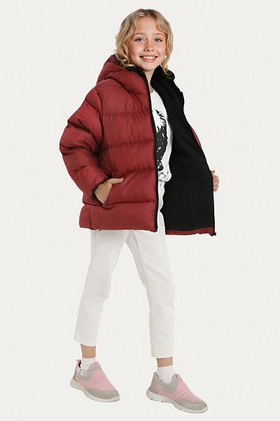 Riverstorm Girl's Burgundy Fleece Hooded Waterproof Wind Resistant Pocket Inflatable Winter Coat