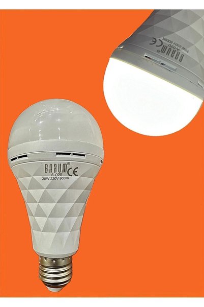 Barum Elektrik Kesildiğinde Yanmaya Devam Eden Asma Aparatlı 20watt Tasarruflu Şarjlı Led Ampul