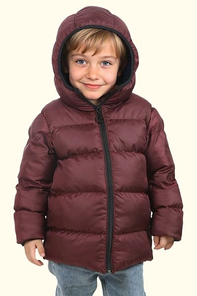 Riverstorm Boy's Burgundy Fleece Inside Furry Hooded Waterproof Wind Resistant Inflatable Winter Jacket