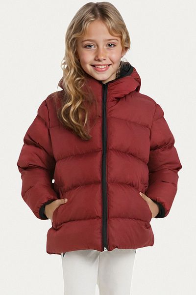 Riverstorm Girl's Burgundy Fleece Hooded Waterproof Wind Resistant Pocket Inflatable Winter Coat
