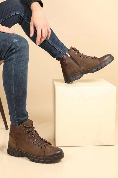 JAMES FRANCO 5940 Zippered Nubuck Leather Fur Rubber Sole Men's Casual Boots