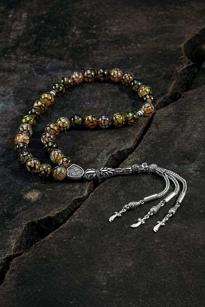 OSMANLI GÜMÜŞ Natural Stone Rosary - Natural Large Stone Rosary with Agate Stone 10mm