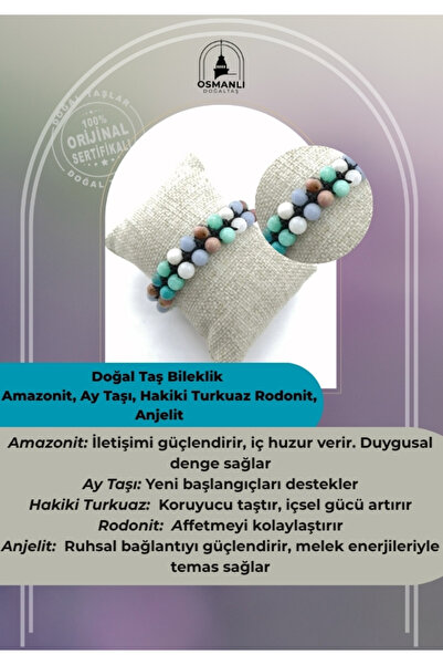 OSMANLI DOĞAL TAŞ Sertifikalı Doğal Taş Bileklik-amazonit, Ay Taşı, Hakiki Tu...