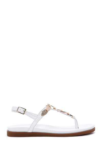 Derimod Women's White Ankle Strap Flip Flops 100% Genuine Leather Sandals 24Sfd270214