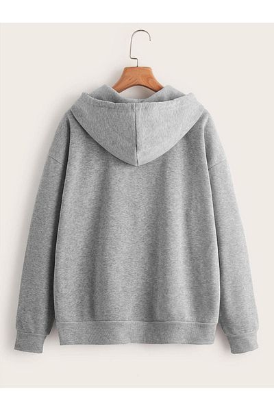 DUBU BUTİK Butterfly Graphic Cardigan - Gray Printed Oversize Hoodie