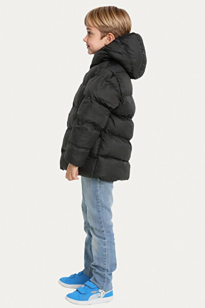 Riverstorm Palton negru de puf pentru băieți - fleece, glugă, impermeabil și rezistent la vânt
