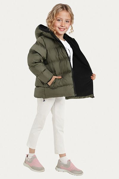 Riverstorm Girl's Khaki Fleece Hooded Waterproof Wind Resistant Pocket Inflatable Winter Coat