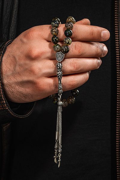 OSMANLI GÜMÜŞ Natural Stone Rosary - Natural Large Stone Rosary with Agate Stone 10mm