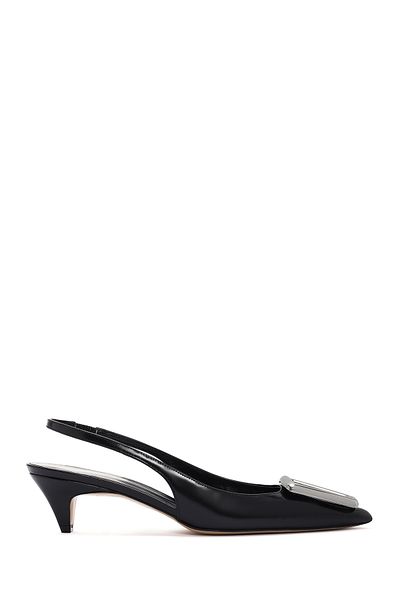 Derimod Women's Black Open Back Short Heeled 100% Genuine Leather Heeled Shoes, Stiletto 24Sfd121322