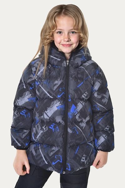 Riverstorm Girl's Saks Anthracite Digital Pattern Fleece Water and Windproof Hooded Puffer Winter Coat