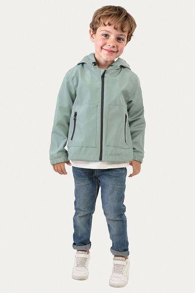 Riverstorm Mint Green Water and Windproof Hooded Raincoat for Boy - Double Zipper and Pocket