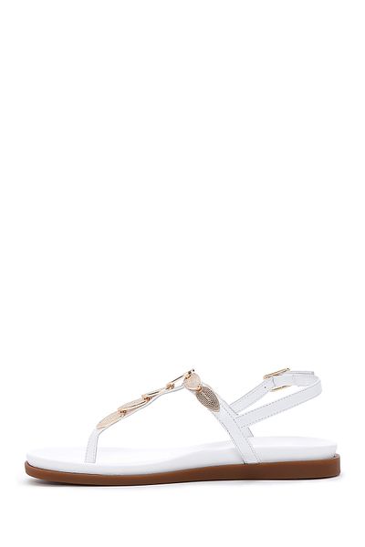 Derimod Women's White Ankle Strap Flip Flops 100% Genuine Leather Sandals 24Sfd270214