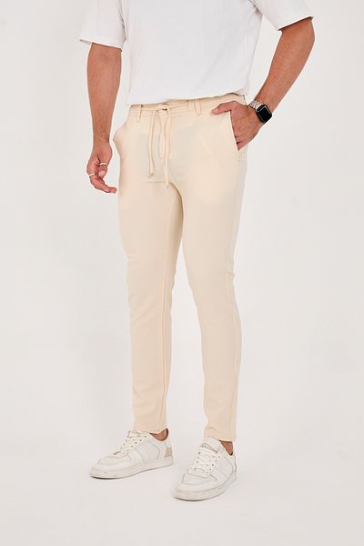 BROCARD Ανδρικό ύφασμα Seersucker Lycra Jogger Slimfit μέσης μισό ελαστικό κρεμ παντελόνι