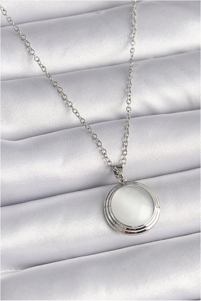 Clariss قلادة نسائية من الفولاذ الفضي اللون الأبيض بيرليسسينت موديل دائرة 316l - Tj-bko9426
