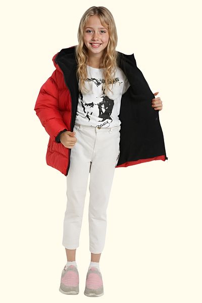 Riverstorm Girl's Red Fleece Hooded Waterproof Wind-Resistant Pocket Puffer Winter Coat