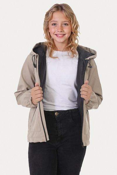 Riverstorm Girl's Stone Lined Water and Windproof Hooded Double Zipper Pocket Raincoat