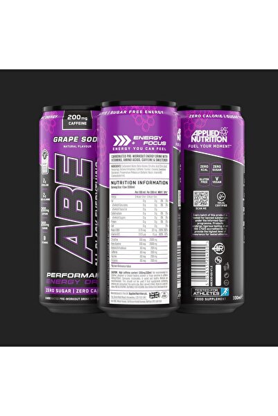 applied nutrition علب Abe Pre Workout سعة 330 مل، مشروب طاقة عالي الأداء، بنكهة العنب الأمريكي، (عبوة من 12 قطعة)