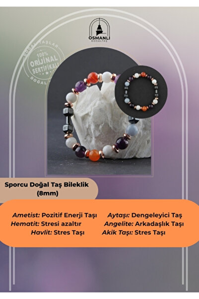 OSMANLI DOĞAL TAŞ سوار رياضي نسائي من الحجر الطبيعي مقاس 8 مم - معتمد B122