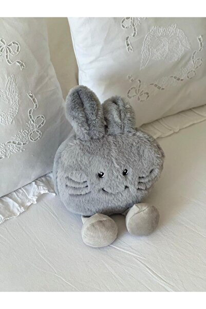 MR.Frenks Çocuk Sevimli Peluş Emoji Yastık Oyun&Uyku Arkadaşı Gri 35 cm