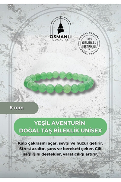 OSMANLI DOĞAL TAŞ سوار افينتورين أخضر 8 ملم من الحجر الطبيعي للجنسين
