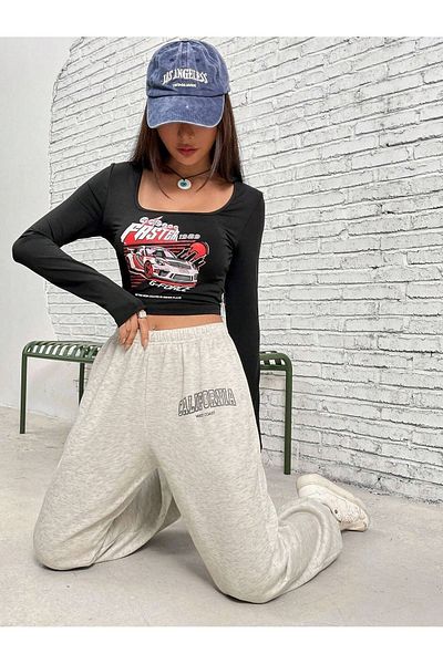 CLAYES West Coast Sweatpants Jogger - Gray Printed Rubber Leg High Waist