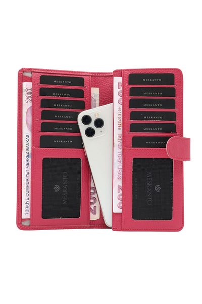 Meskanto Twist Genuine Leather Pink Wallet with Phone Compartment