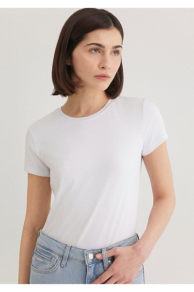 Mavi Weißes Stretch-Basic-T-Shirt - Body Sitting Cut162767-620