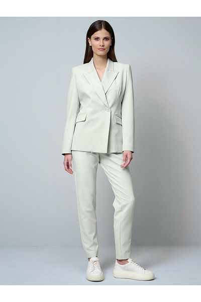 MONPAR Women's Double Breasted Padded Light Aqua Green Blazer Jacket