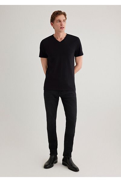 Mavi Μαύρο Stretch Βασικό T-Shirt με λαιμόκοψη - Εφαρμοσμένο Cut061748-900