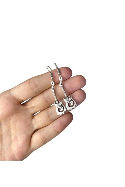 GOSSİP TEAM Antik Gümüş Kaplama Vintage Sallantılı Alevli Gitar Küpe