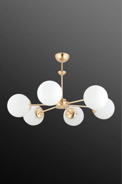 İstanbul Avize Nisa 6'li Gold Beyaz Glop Camlı Avize