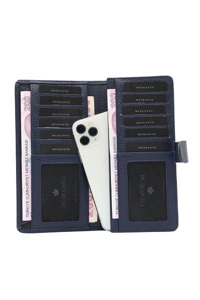 Meskanto Twist Genuine Leather Floater Navy Blue Wallet with Phone Compartment