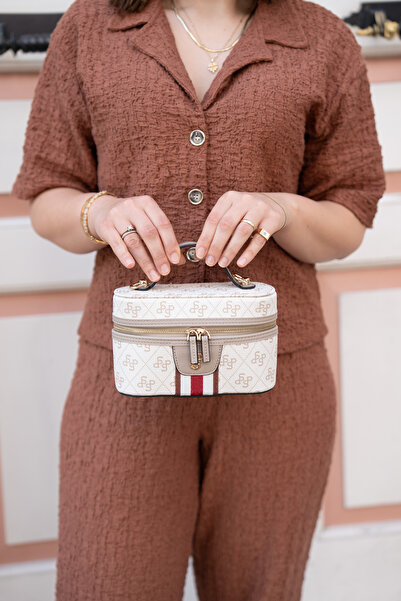 Silver Polo Бейж - Пясъчен SP1195 Дамска чанта за грим, ръчна и презрамка