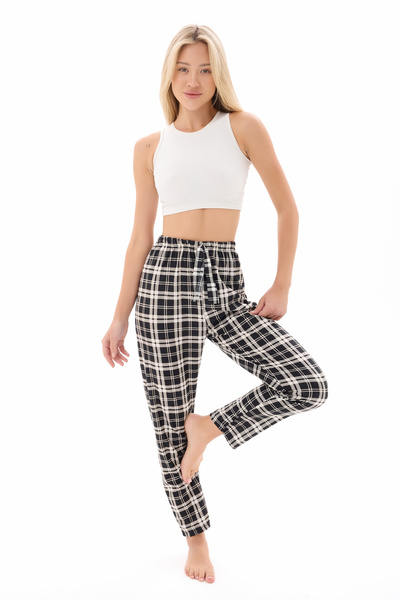 vesantia Women's Black and White Patterned Soft Textured Knitted Suede Velvet Pajama Bottoms