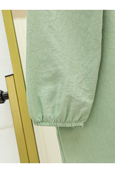 Modamorfo Half Buttoned Elastic Collar Linen Suit - Water Green