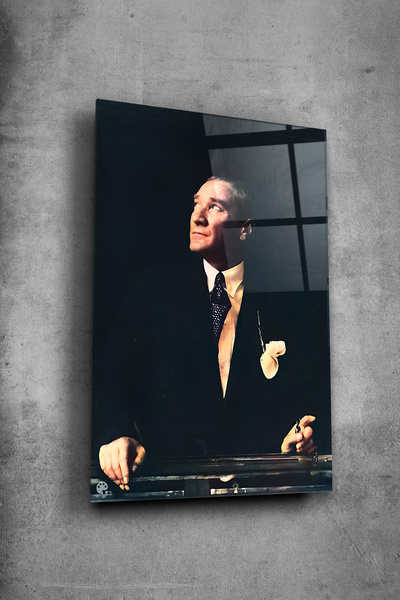 Alcor Atatürk Cam Tablo - Portre - Cam Tablo - Duvar Dekoru - Atatürk Portresi - Kaliteli Baskı Ata003