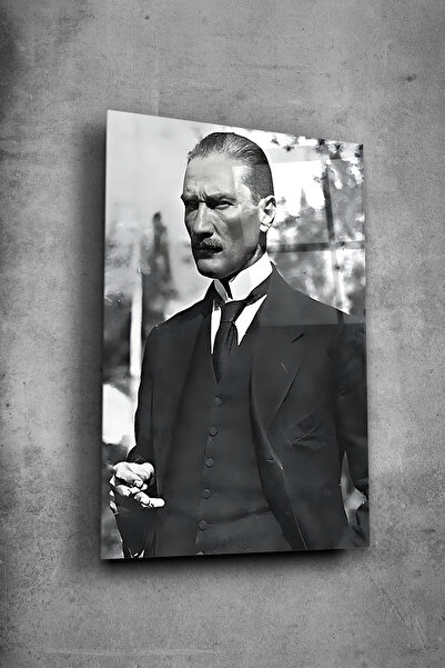 Alcor Atatürk Cam Tablo - Portre - Cam Tablo - Duvar Dekoru - Atatürk Portresi - Kaliteli Baskı Ata005
