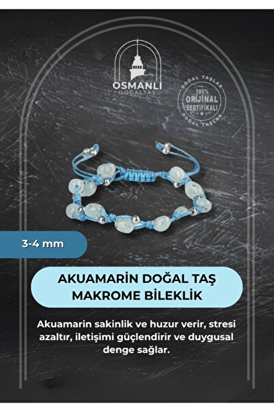 OSMANLI DOĞAL TAŞ Akuamarin Aquamarin, Natürel Kesim Doğal Taş Makrome Bileklik