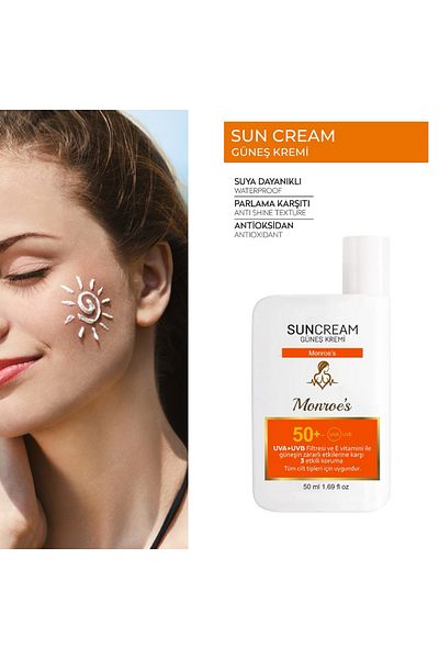 Natural Monroe's Spf 50 Sunscreen – Anti-Blemish Uva/Uvb Protection, Vitamin E, 50 ml (Adult, Child, Baby)