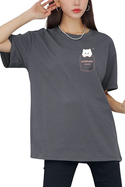 DUBU BUTİK Good Luck T- Shirt - Printed Oversize T-Shirt