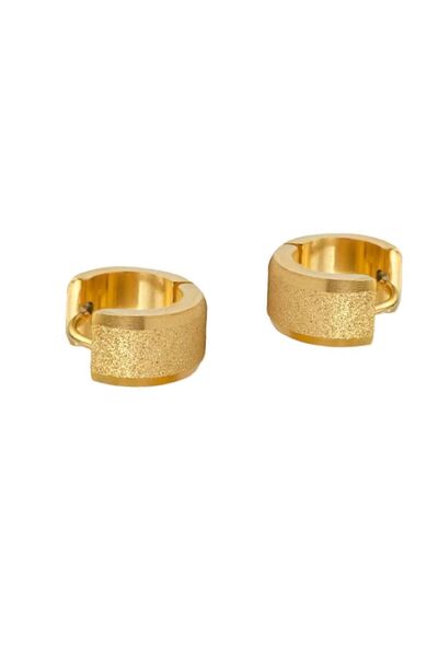 Siya Silver Kararmaz Çelik Gold Renk Unisex Kumlu Minimal Küpe-13,5 mm