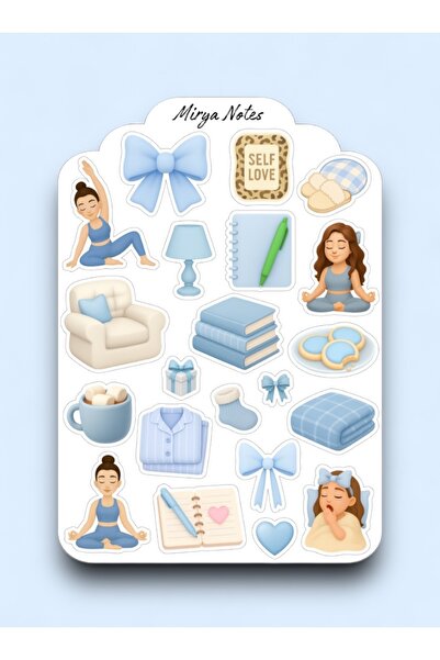 Mirya Notes Mavi Cozy Temalı Sticker - Etiket - Çıkartma Bullet Journal, Ajan...