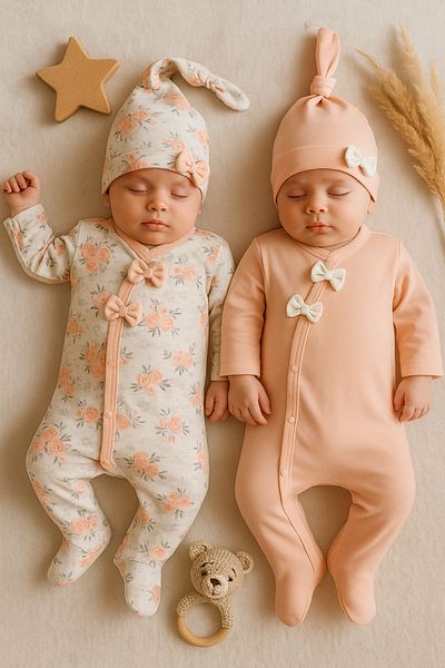 Babydonat 100% Cotton Floral Patterned Baby Girl 4-Piece Jumpsuit Set (0-6 Months) |