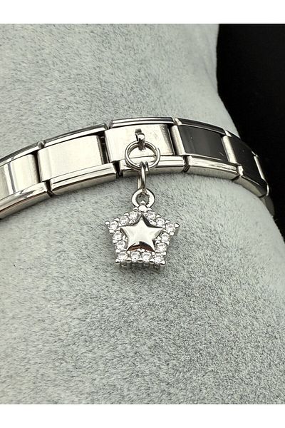 Snartun Italian Bracelet Steel Charm with Zircon Stone Star Figure (Only Charm)