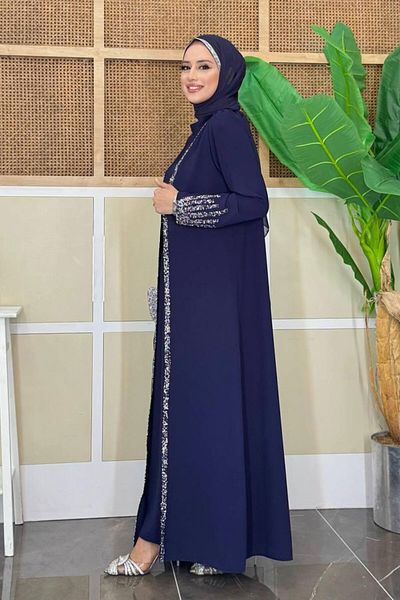 Bym Fashion 3838-1 Stone részletes mellény öltöny sötétkék