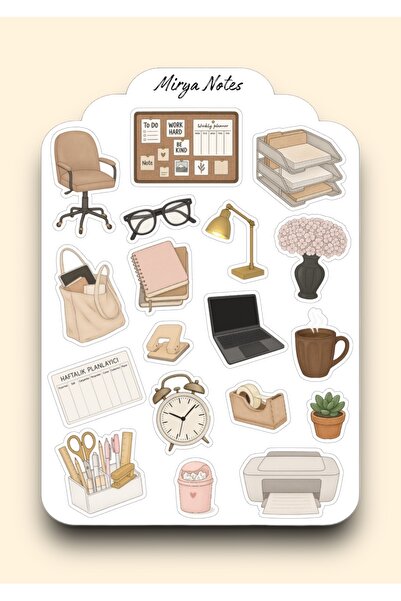 Mirya Notes Ofis Temalı Sticker - Etiket - Çıkartma Bullet Journal, Ajanda, P...