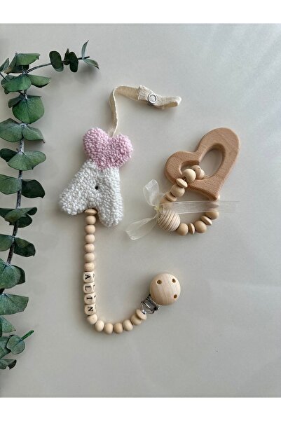 MİRZAS BALKES Kişiselleştirilebilir Punch İşlemeli Ahşap Boncuklu Emzik Askıs...