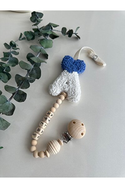 MİRZAS BALKES İsme Özel Ahşap Boncuk Detaylı Punch Emzik Askısı